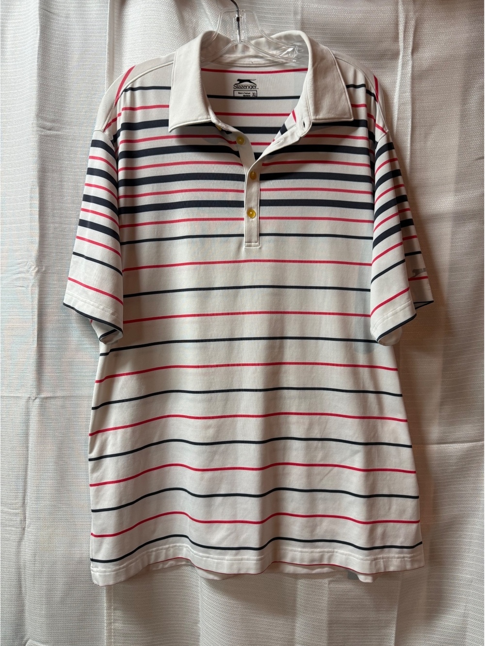 Slazenger XL Striped Polo Shirt in Cream with Red and Navy Lines